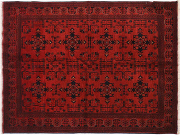 handmade Tribal Biljik Khal Muhammadi Drk. Red Black Hand Knotted RECTANGLE 100% WOOL area rug 4x6
